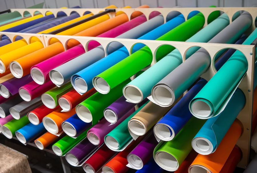 Rolls of vinyl sheeting.