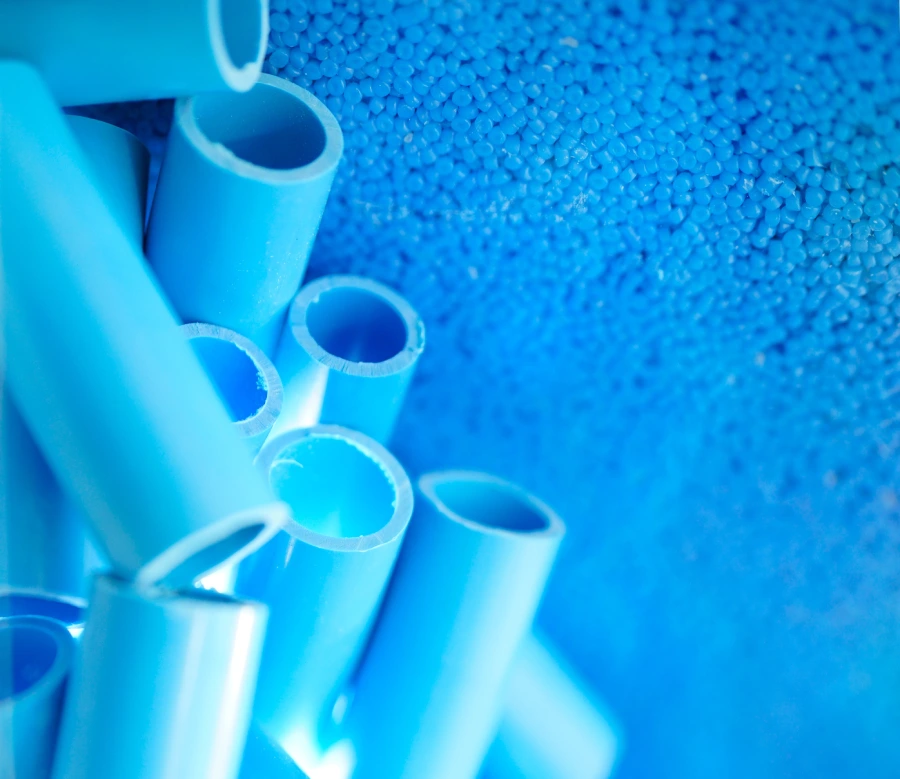 Blue pipe plastic polymer pellets