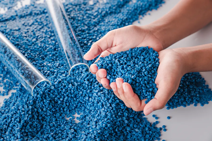 Close up of plastic grain polymer granules