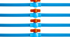 blue-pvc-pipe-set-separate-on Blue PVC pipes on a white background.