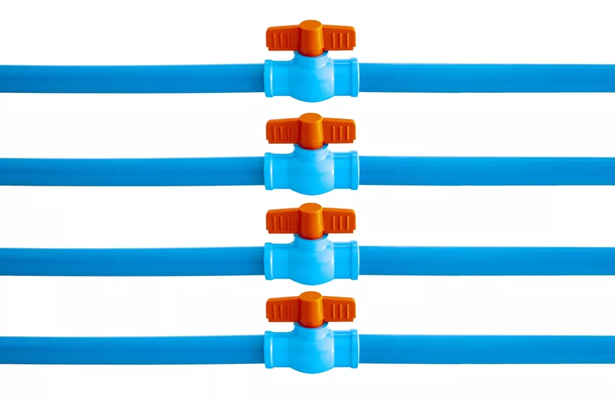 Blue PVC pipes on a white background.