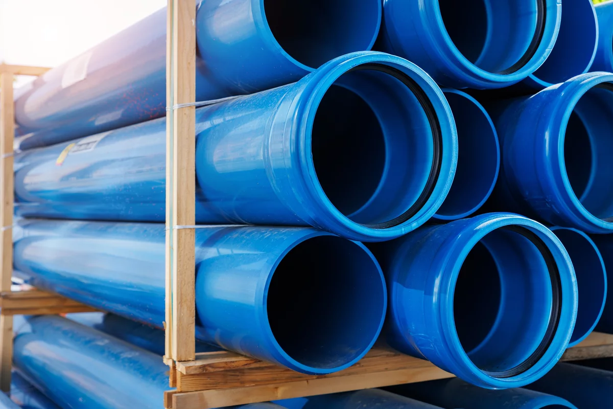 Close-up of blue PVC water pipes